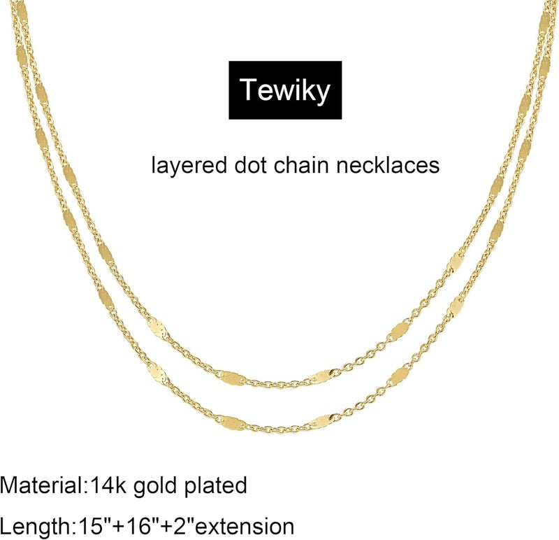 Tewiky Gold Chain Necklace for Women, 14k Gold Plated Thin Beaded Wave Box Chain Necklace Dainty Gold Necklace Simple Layered Gold Choker Necklaces Minimalist Gold Link Chain Necklace Trendy Jewelry for Women - Image 4